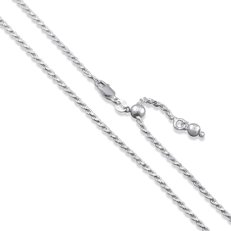 Sac Silver Sterling Silver Adjustable Diamond-Cut Rope Chain 2mm Solid 925 Italy New Necklace 22" - Image 1